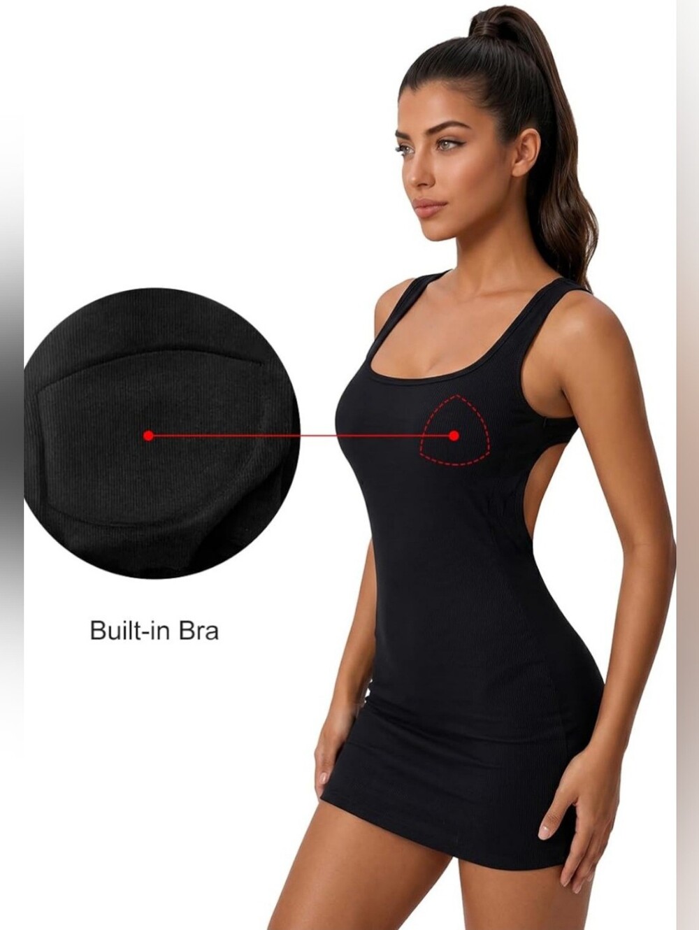 NWT Black Backless Bodycon Mini Dress Built-In Bra Medium - Picture 4 of 5
